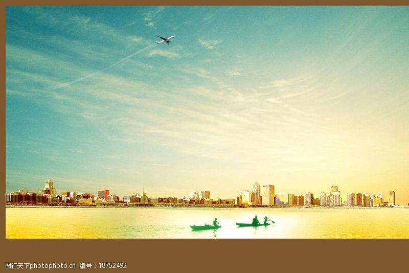 水彩天空地产城市气质广告图片
