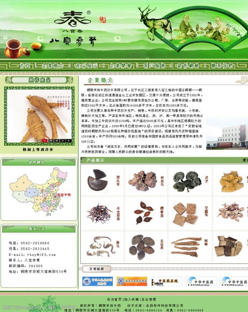 绿色调古典中草药网站图片