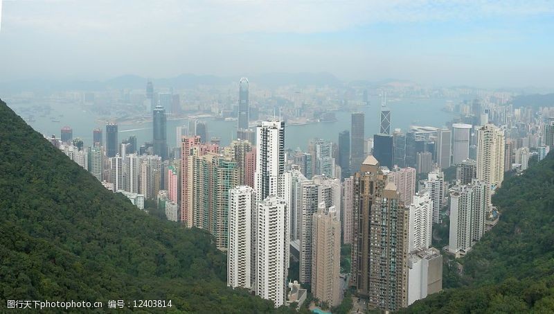 都市丽人香港维多利亚港巨幅迷人白日雾景拍摄于太平山顶图片