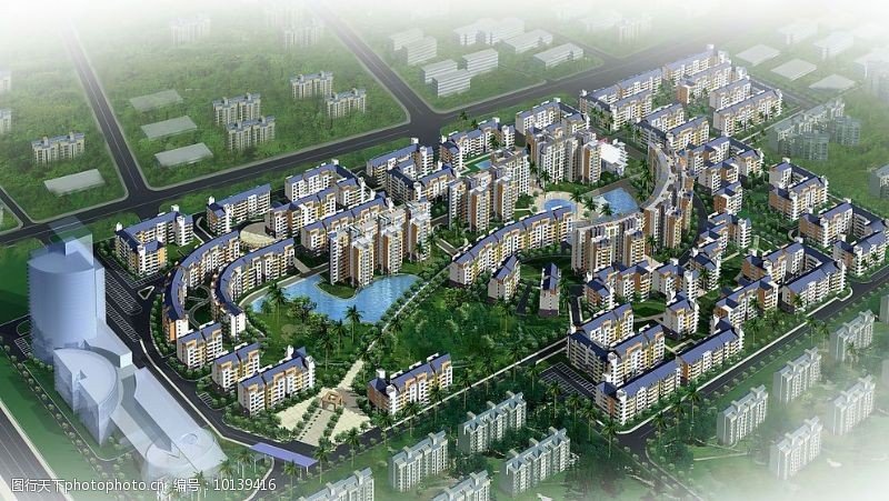 国内建筑设计案例中信东泰花园二期高层住宅鸟瞰图片